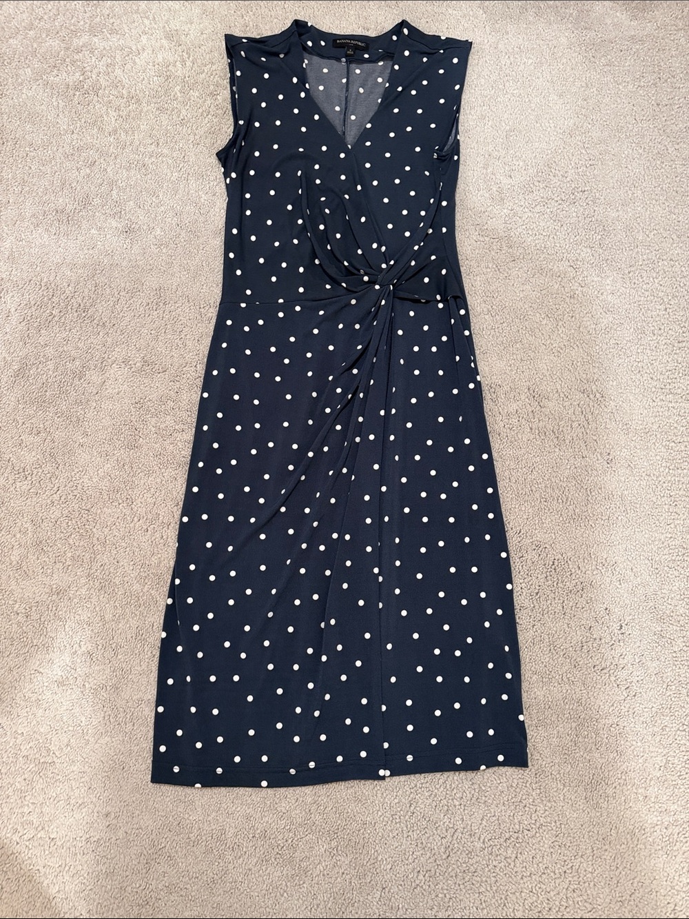 Banana Republic Navy and White Polka Dot Midi Dress